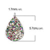 FL0010 - 10 pcs. Rainbow Multicolor Glitter Faux Leather Dangle Charms Pendants - Teardrop - 57mm (2.25") - Great for Light Earrings! - Double-Sided