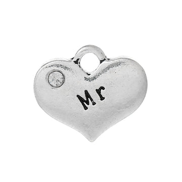 P059 - 4 pcs. Antique Silver "Mr" charm with rhinestone - 16mm X 14mm