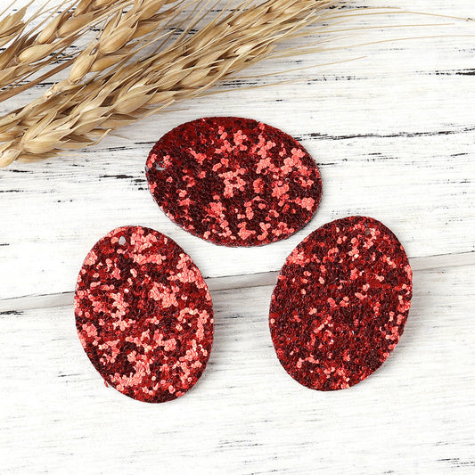 P584 - 10 pcs. Red Faux Leather Dangle Charms Pendants - Oval - 41mm (1.6") - Great for Light Earrings, Necklaces or Dangles! Double Sided