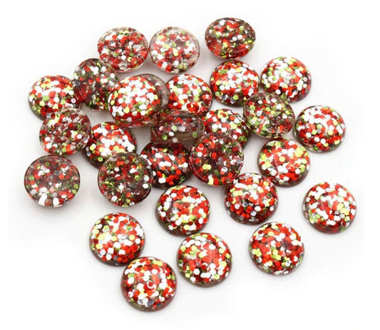 RC0018 - 10 pcs Druzy Resin Embellishment Cabochons - 12mm - Glitter Style - Green, Red, Silver