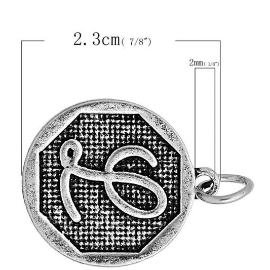 P103 - 4 pcs. Antique Silver LARGE Letter "L" Alphabet Letter Charm Pendant - 23mm x 20mm - Stamped Design
