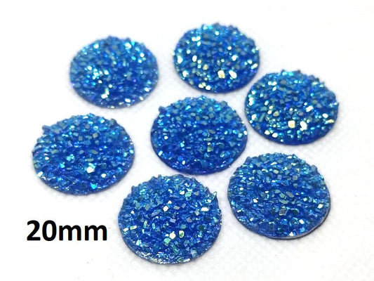 CA645 - 10 pcs Druzy Resin Embellishment Cabochons Light Blue Multicolor - 20mm - Dome Style