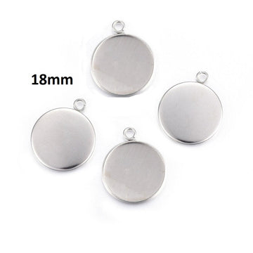 P429 - 5 pcs. 304 Stainless Steel Circle Round Bezel Pendant Tags Trays - 18mm Glue Pad Setting - Hypoallergenic! Allergy Free! Tarnish Resistant!