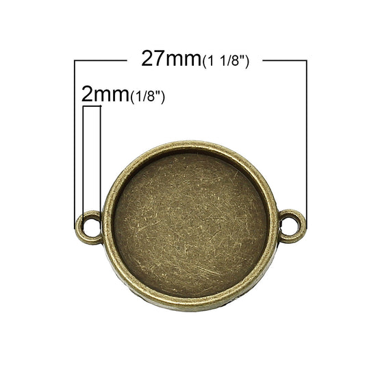 P457A - 25 pcs. Antique Bronze Circle Round Bezel Cabochon Cameo Connector Tags Trays - 27mm x 21mm - 18mm Glue Pad