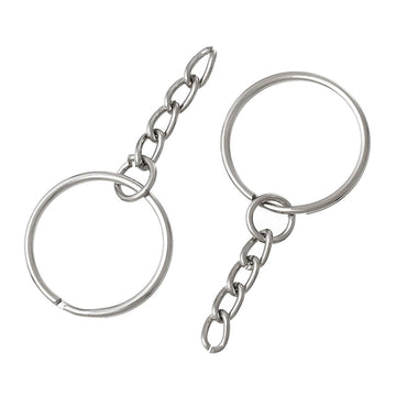 J132 -10 pcs. - Silver Tone Split Key Chain rings with Chain- 48x23mm