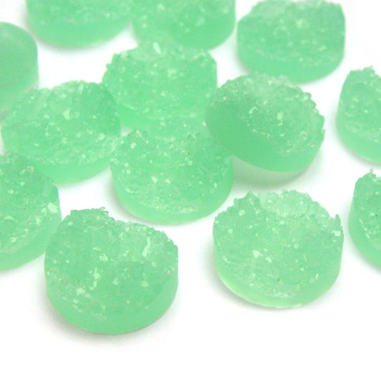 CA139 - 10 pcs Druzy Resin Embellishment Cabochons Seafoam Green - 12mm Diameter - Circle - 5mm Thick