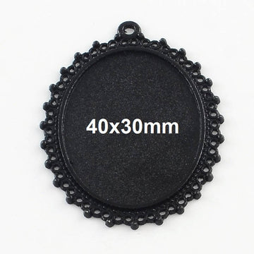 P789 - 5 pcs Black Oval Pendant Picture Frame Bezel Tray Setting Pendants Charms - For 40mm x 30mm Cabochons / Cameos - 40x30mm - 30x40mm -Style B