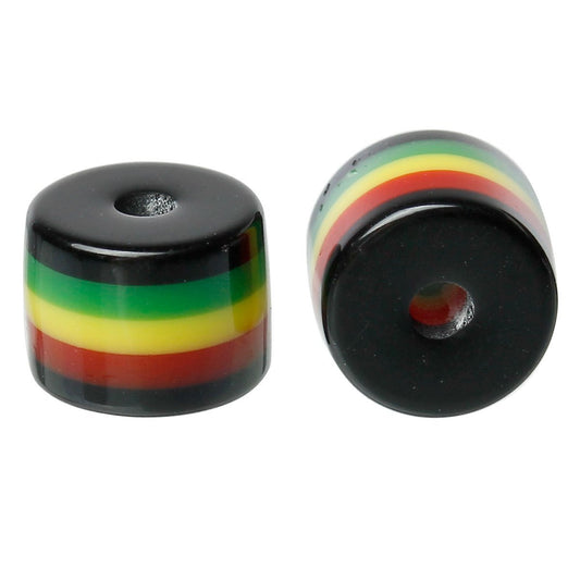 BD460 - 100 pcs Striped Cylinder Resin Spacer Beads, 8mm x 6mm - Reggae - Yellow, Red, Green, Black