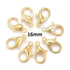 CL173 - 50 pcs. Golden Lobster Clasps - 16mm x 8mm - Hole Size: 2mm - Claw Clasps