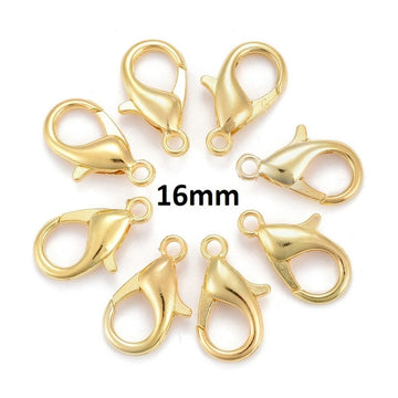 CL173 - 50 pcs. Golden Lobster Clasps - 16mm x 8mm - Hole Size: 2mm - Claw Clasps