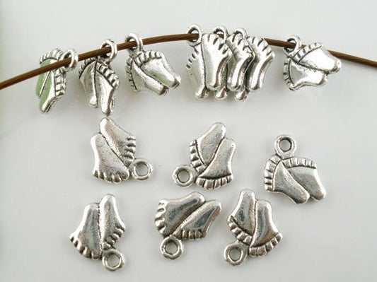 P283 - 100 pcs. Antique Silver Baby Feet Charms Pendants - 12mm x 9mm