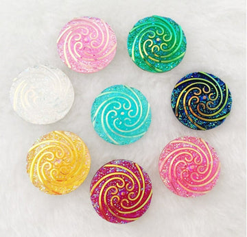 CA986 - 15 pcs Assortment of Resin Embellishment Swirl Textured Cabochons Multicolor - 22mm (0.86 inch)