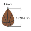 P216 - 10 pcs. Brown Basketball Ball Faux Leather Dangle Charms Pendants - Teardrop - Sports - 57mm (2.25") - Double-Sided