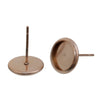 E303A - 2 pcs. Stainless Steel Rose Gold Plated Earring Posts Studs Settings Bezels Cabochons Tacks- 10mm Glue Pad Setting - with Stoppers!
