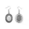 E119 - 10 pcs. Antique Silver Tone Earring Dangle Hooks Settings Bezels Cabochons - 18mm x 13mm Glue Pad Setting - Ornamented - Carved - Oval