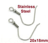 E209 - 100 pcs 304 Stainless Steel Earring Hooks with Spring and Ball - 18x20mm - Parallel Loop