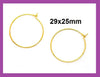 W004 - 100 pcs. Gold Plated Wine Charm/Earwire Hoop Rings - 29mm x 25mm-21 Gauge