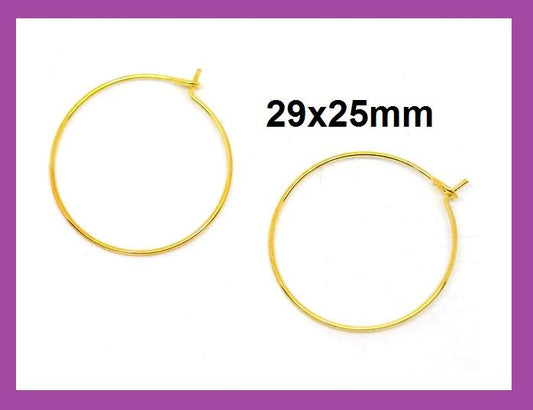 W004 - 100 pcs. Gold Plated Wine Charm/Earwire Hoop Rings - 29mm x 25mm-21 Gauge