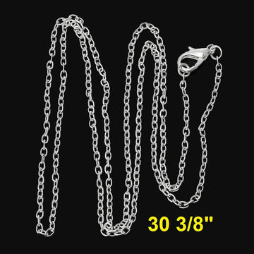 N006 - 12 pcs. Silver Plated Cable Chain Link Necklaces 30 3/8" - (3 x 2mm) - Lobster Clasp - Claw Clasp