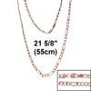 N042 - 1pc. Rose Gold Plated Figaro 3:1 Chain Link Necklace with Lobster Clasp - 55cm (21 5/8") - 3mm x 2.5mm - Made of Copper! Claw Clasp!