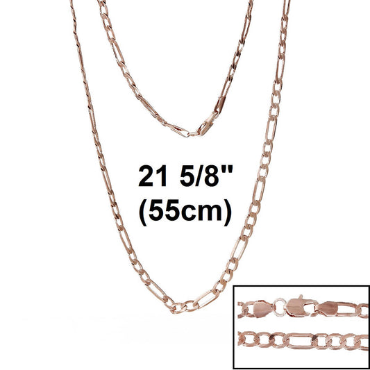 N042 - 1pc. Rose Gold Plated Figaro 3:1 Chain Link Necklace with Lobster Clasp - 55cm (21 5/8") - 3mm x 2.5mm - Made of Copper! Claw Clasp!