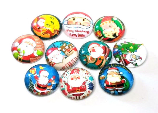 CA708 - 10 pcs Assortment of Circle Christmas Glass Round Dome Seals Tiles Cabochons - 12mm - Set 3 - Santa Claus