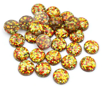 RC0019B - 100 pcs Druzy Resin Embellishment Cabochons - 12mm - Glitter Style - Green, Red, Gold