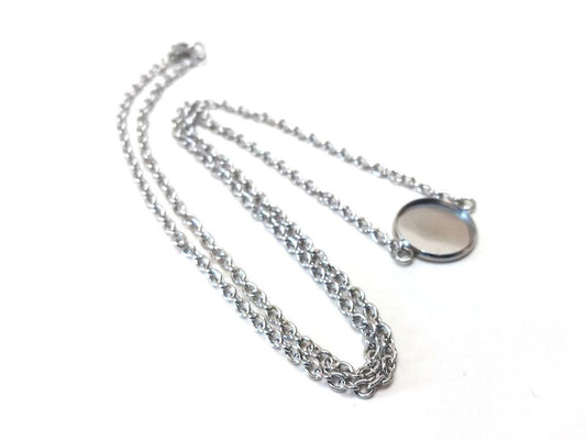 N201 - 3 pcs. 304 Stainless Steel Silver Tone Chain Necklaces - 18" (45.7cm) - 16mm Bezel - Tarnish Resistant!