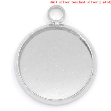 P430 - 10 pcs. Silver Tone Circle Round Bezel Cabochon Pendant Tags Trays - 14mm Glue Pad