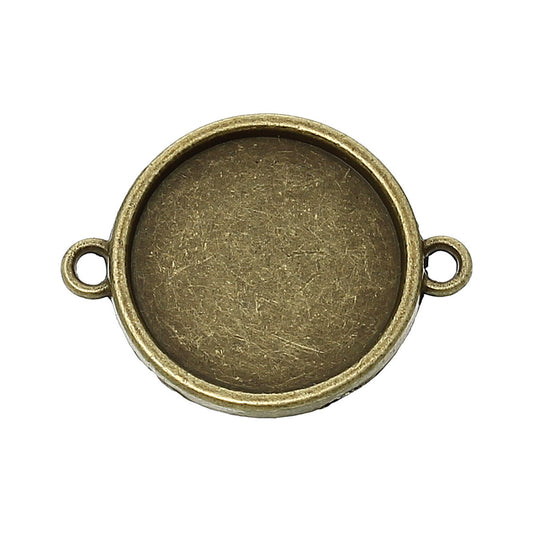 P457A - 25 pcs. Antique Bronze Circle Round Bezel Cabochon Cameo Connector Tags Trays - 27mm x 21mm - 18mm Glue Pad
