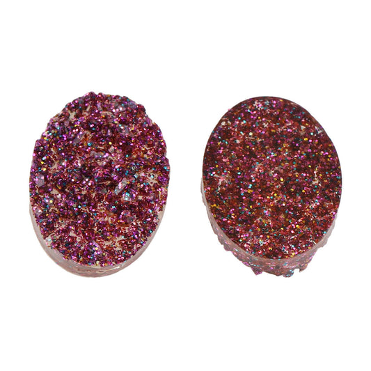CA022 - 10 pcs Druzy Resin Embellishment Oval Cabochons Sparkly Purple - 18x13mm - 18mm x 13mm
