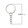 J132Q -50 pcs. - Silver Tone Split Key Chain rings with Chain- 48x23mm