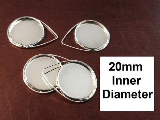 P337 - 10 pcs. Silver Plated Pendant Circle Posts Settings Bezels Tray Cabochons - 20mm Glue Pad Setting (Cameo Setting Diameter) - Teardrop