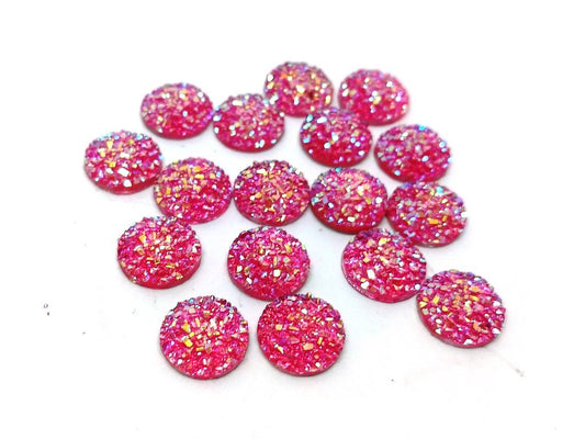 CA162 - 10 pcs Druzy Resin Embellishment Cabochons Hot Pink - 10mm - Dome Circle