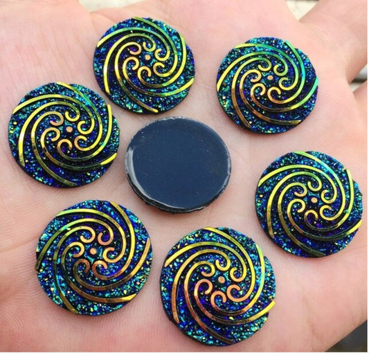 CA986 - 15 pcs Assortment of Resin Embellishment Swirl Textured Cabochons Multicolor - 22mm (0.86 inch)