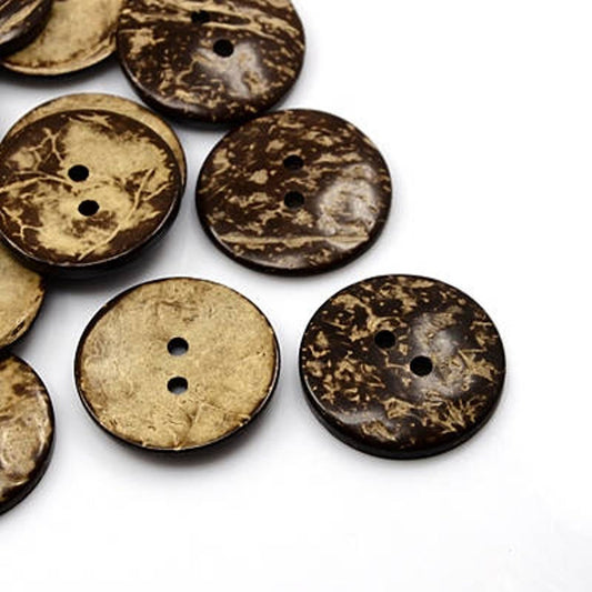BU025 - 100 pcs Coconut Buttons - 38mm (1 1/2 in) - 2 holes - Brown