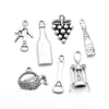 P284 - 7 pcs. Silver Tone Wine Charms Pendants with Jump Rings- 15mm - 30mm - Variety - Assortment - Mix - Set B