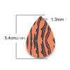 P1051 - 10 pcs. Tiger Faux Leather Dangle Charms Pendants - Teardrop - Orange Black - 54mm (2.13") - Double Sided