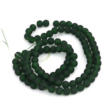 BD727 - 8mm Dark Green Frosted Glass Round Beads - 16" strand - Approx 50-52 beads per strand - Hole Size: 1.1mm