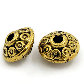 BD277 - 100 pcs Antique Gold Tone Filigree Carved Bicone Spacer Beads- 6.5mm x 4.2mm - Hole Size: 1mm