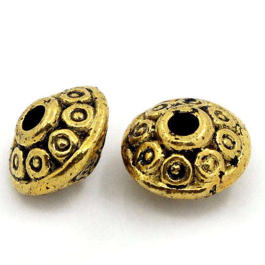 BD277 - 100 pcs Antique Gold Tone Filigree Carved Bicone Spacer Beads- 6.5mm x 4.2mm - Hole Size: 1mm