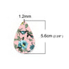 P879 - 10 pcs. Pink Floral Faux Leather Dangle Charms Pendants - Teardrop - 56mm (2.2") - Double Sided - Great for Earrings, Necklaces or Dangles