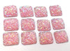 CA793 - 10 pcs Druzy Resin Embellishment Cabochons Pink Multicolor AB - 12mm - Square - Dome Style