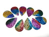 P2219 - 10 pcs. Rainbow Multicolor Glitter Faux Leather Dangle Charms Pendants - Teardrop - 55mm (2.17") - Great for Earrings! Double Sided