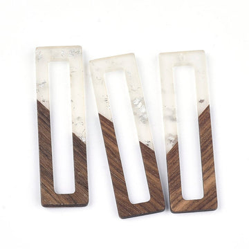 MP0017 - 4 pcs. Clear and Silver Foil Resin and Wood Rectangle Flat Pendant - 61mm x 17mm - (2.4" x 0.7") - Great for Earrings and Necklaces!