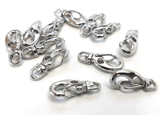 CL152 - 12 pcs. Silver Tone Lobster Clips Swivel Clasps for Key Ring - 22mm x 9mm- Rotates - Claw Clasps - Dozen