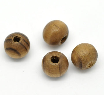 BD516 - 800 pcs Brown Coffee Striped Wooden Wood Round Spacer Beads - 8mm (0.32") - Hole Size: 2mm