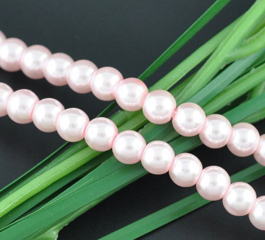 BD090 - 8mm Pastel Light Pink Glass Pearl Imitation Round Beads - 32 inch strand - 100 pcs per strand - Hole Size: 1mm