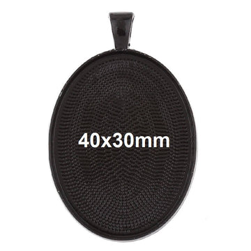 P2010 - 5 pcs Black Oval Pendant Picture Photo Frame Bezel Setting Pendants Charms - For 40mm x 30mm Cabochons / Cameos - 40x30mm - 30x40mm -Style A
