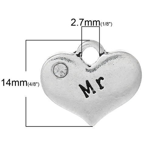 P059 - 4 pcs. Antique Silver "Mr" charm with rhinestone - 16mm X 14mm